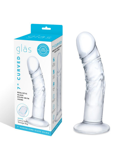 Стеклянный фаллоимитатор из стекла 7’’ Curved Realistic Glass Dildo With Veins - 15,9 см.