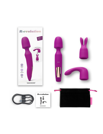 Лиловый вибратор с 2 сменными насадками R-Evolution Wand Vibrator with 2 Attachments