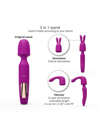 Лиловый вибратор с 2 сменными насадками R-Evolution Wand Vibrator with 2 Attachments