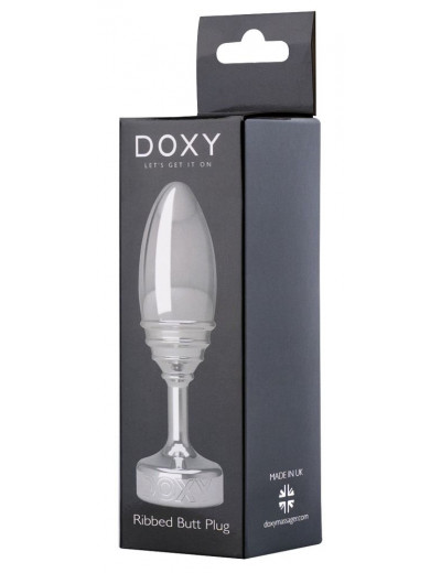 Серебристая анальная втулка Doxy Ribbed Butt Plug - 10,5 см.