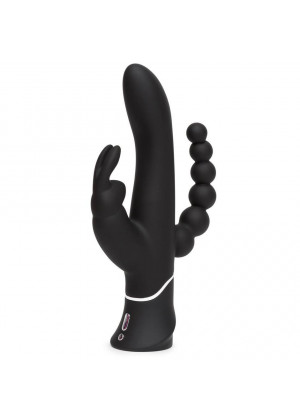 Черный перезаряжаемый вибратор Triple Curve Rechargeable Rabbit Vibrator - 25,4 см.