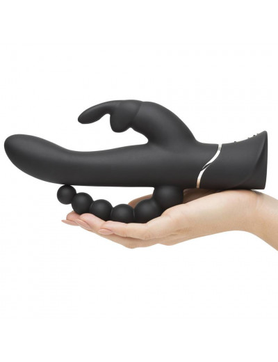 Черный перезаряжаемый вибратор Triple Curve Rechargeable Rabbit Vibrator - 25,4 см.