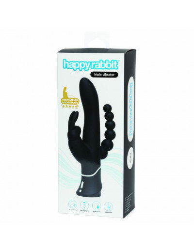 Черный перезаряжаемый вибратор Triple Curve Rechargeable Rabbit Vibrator - 25,4 см.