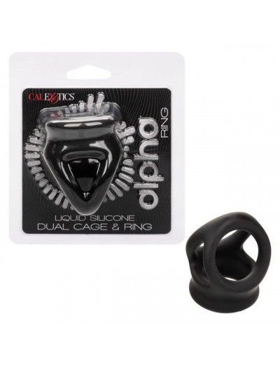 Черное тройное эрекционное кольцо Alpha Liquid Silicone Dual Cage   Ring