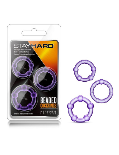 Набор из 3 фиолетовых эрекционных колец Stay Hard Beaded Cockrings