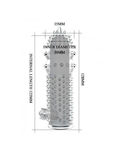 Прозрачная насадка на пенис с шипами и стимулятором клитора - 12,8 см.