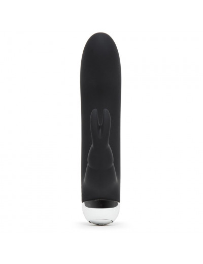 Черный вибратор с клиторальным отростком Greedy Girl Mini Rabbit Vibrator - 14 см.