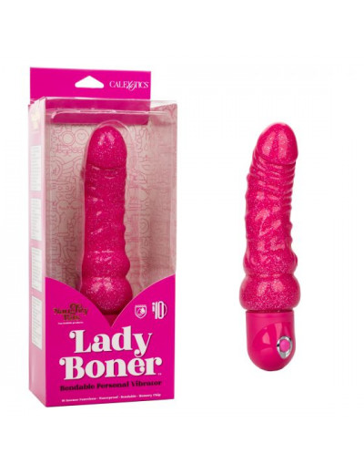 Розовый вибратор-реалистик с блестками Naughty Bits Lady Boner Bendable Personal Vibrator - 20 см.