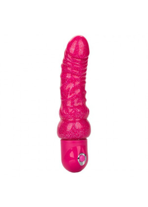 Розовый вибратор-реалистик с блестками Naughty Bits Lady Boner Bendable Personal Vibrator - 20 см.