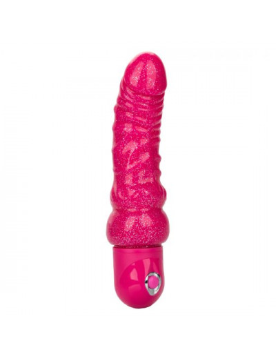 Розовый вибратор-реалистик с блестками Naughty Bits Lady Boner Bendable Personal Vibrator - 20 см.