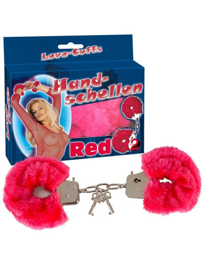 Малиновые меховые наручники Love Cuffs Red