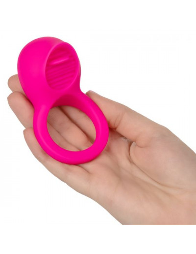 Ярко-розовое эрекционное кольцо Silicone Rechargeable Teasing Tongue Enhancer