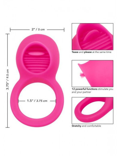 Ярко-розовое эрекционное кольцо Silicone Rechargeable Teasing Tongue Enhancer