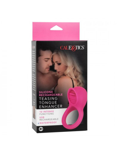 Ярко-розовое эрекционное кольцо Silicone Rechargeable Teasing Tongue Enhancer