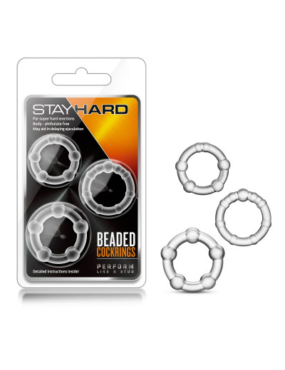 Набор из 3 прозрачных эрекционных колец Stay Hard Beaded Cockrings