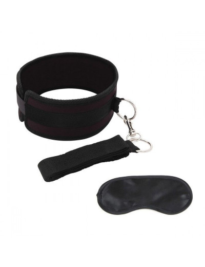 Черный ошейник с длинным поводком Collar and Leash Set