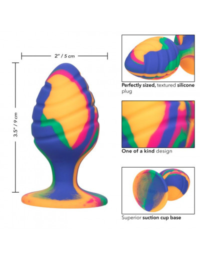 Яркая анальная пробка Cheeky Large Swirl Tie-Dye Plug - 9 см.