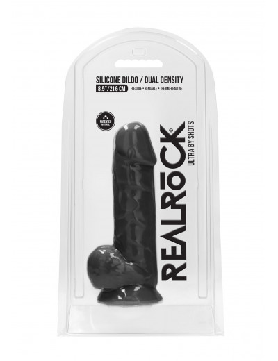 Черный фаллоимитатор Realistic Cock With Scrotum - 21,5 см.