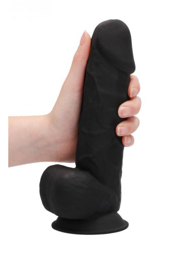 Черный фаллоимитатор Realistic Cock With Scrotum - 21,5 см.