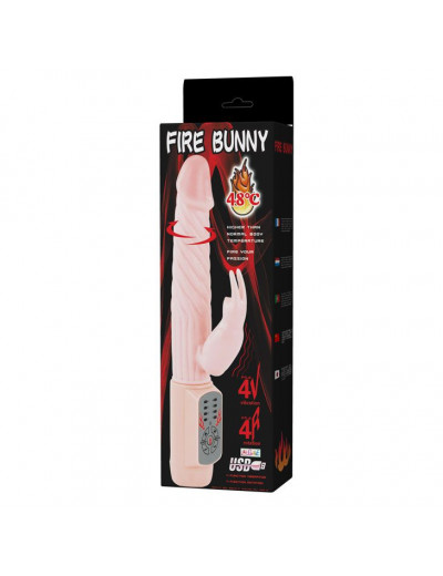 Вибратор Fire Bunny с клиторальным отростком и нагревом - 22 см.