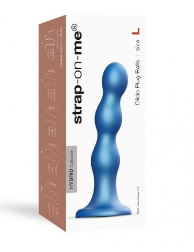 Голубая насадка Strap-On-Me Dildo Plug Balls size L