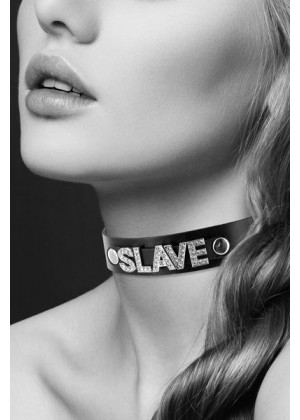 Чокер с надписью COLLIER STRASS SLAVE CUIR BOVIN