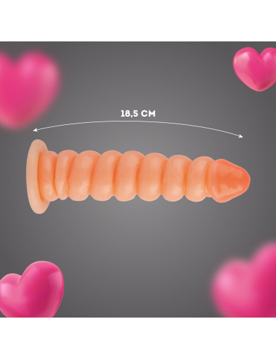 Телесный фаллоимитатор винтовой формы на присоске - 18,5 см.