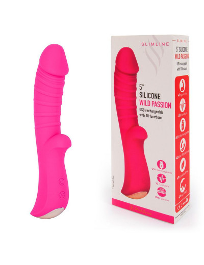 Ярко-розовый вибромассажер 5  Silicone Wild Passion - 19,1 см.