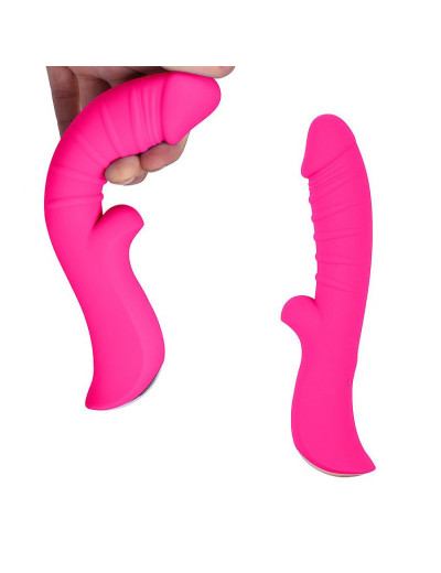 Ярко-розовый вибромассажер 5  Silicone Wild Passion - 19,1 см.