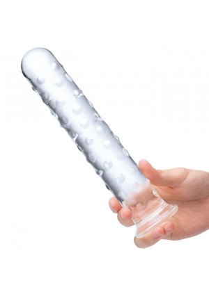 Прозрачный стеклянный фаллос с массажным рельефом 10  Extra Large Glass Dildo - 25,5 см.