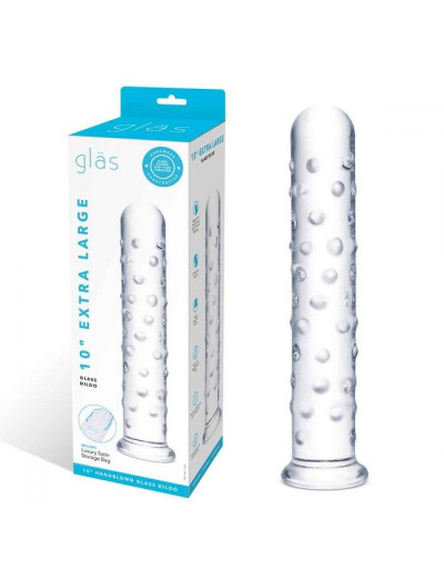 Прозрачный стеклянный фаллос с массажным рельефом 10  Extra Large Glass Dildo - 25,5 см.