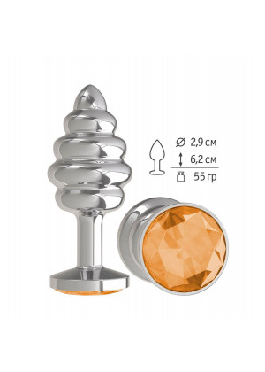 Серебристая пробка с рёбрышками и оранжевым кристаллом - 7 см.
