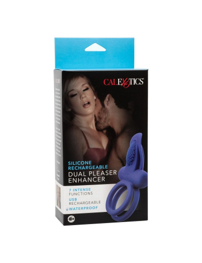 Синее перезаряжаемое эрекционное кольцо Silicone Rechargeable Dual Pleaser Enhancer