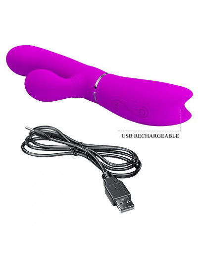 Лиловый вибратор-кролик с подвижной клиторальной щеточкой Clitoris Vibrator - 20,8 см.