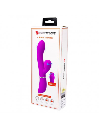 Лиловый вибратор-кролик с подвижной клиторальной щеточкой Clitoris Vibrator - 20,8 см.