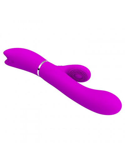 Лиловый вибратор-кролик с подвижной клиторальной щеточкой Clitoris Vibrator - 20,8 см.