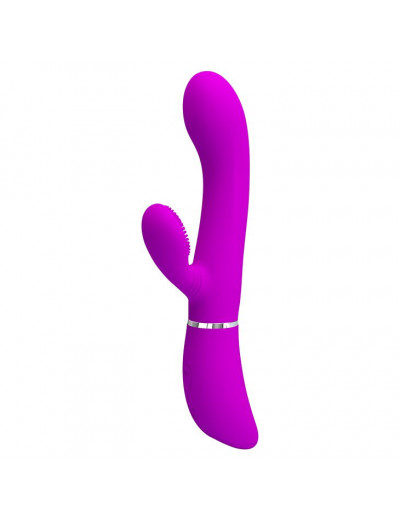 Лиловый вибратор-кролик с подвижной клиторальной щеточкой Clitoris Vibrator - 20,8 см.