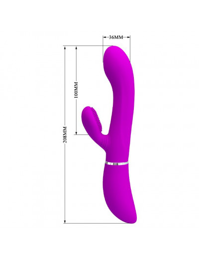 Лиловый вибратор-кролик с подвижной клиторальной щеточкой Clitoris Vibrator - 20,8 см.