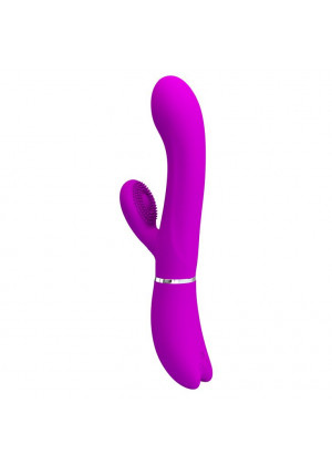 Лиловый вибратор-кролик с подвижной клиторальной щеточкой Clitoris Vibrator - 20,8 см.