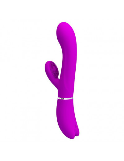 Лиловый вибратор-кролик с подвижной клиторальной щеточкой Clitoris Vibrator - 20,8 см.