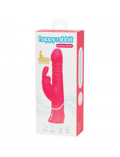 Розовый вибратор Thrusting Realistic Rechargeable Rabbit Vibrator с имитацией толчков - 22,8 см.