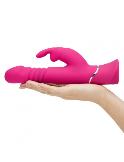 Розовый вибратор Thrusting Realistic Rechargeable Rabbit Vibrator с имитацией толчков - 22,8 см.