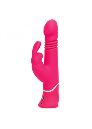 Розовый вибратор Thrusting Realistic Rechargeable Rabbit Vibrator с имитацией толчков - 22,8 см.