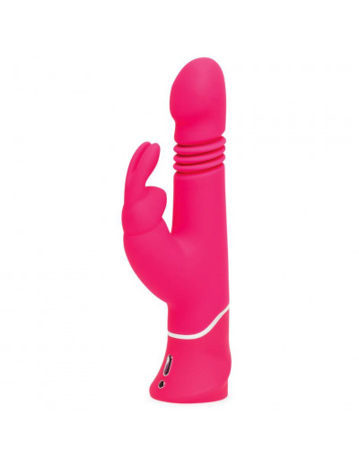 Розовый вибратор Thrusting Realistic Rechargeable Rabbit Vibrator с имитацией толчков - 22,8 см.