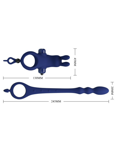 Синее эрекционное виброкольцо со съемным анальным хвостом