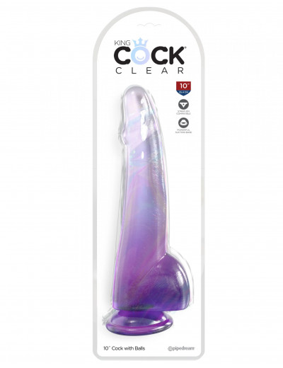 Фиолетовый фаллоимитатор с мошонкой на присоске 10’’ Cock with Balls - 27,9 см.