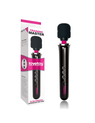 Черный вибростимулятор Training Master Ultra Powerful Rechargeable Body Wand - 30,5 см.