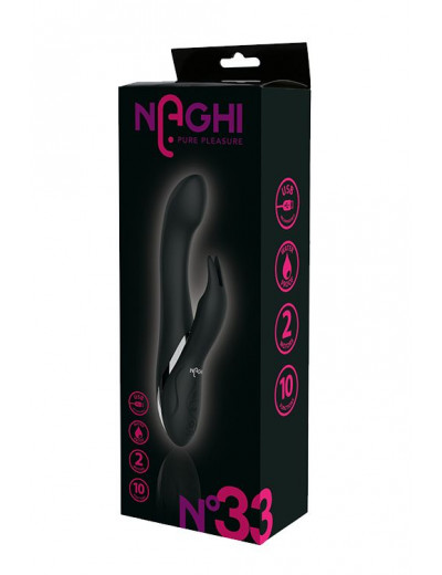 Черный вибратор-кролик NAGHI NO.33 RECHARGEABLE DUO VIBRATOR - 23 см.